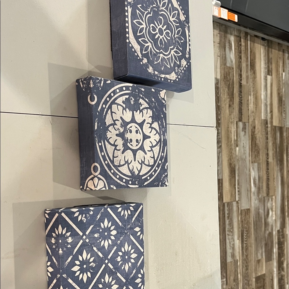 Art And Soul Navy and Cream Geometric Wall Art Trio